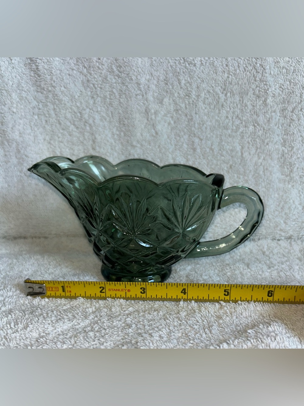 Green Pressed Glass Creamer Pitcher - Classic Home Dining